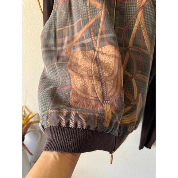 Vtg Ralph Lauren Brown Cashmere Silk Zip Cardigan Sweater Equestrian Plaid 3X - Picture 4 of 12